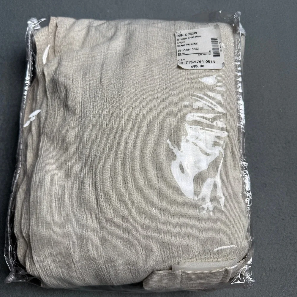 Crepe Scarf Valance Bone 50 x 252 Textured Window Treatment 731-5034 0042 NEW